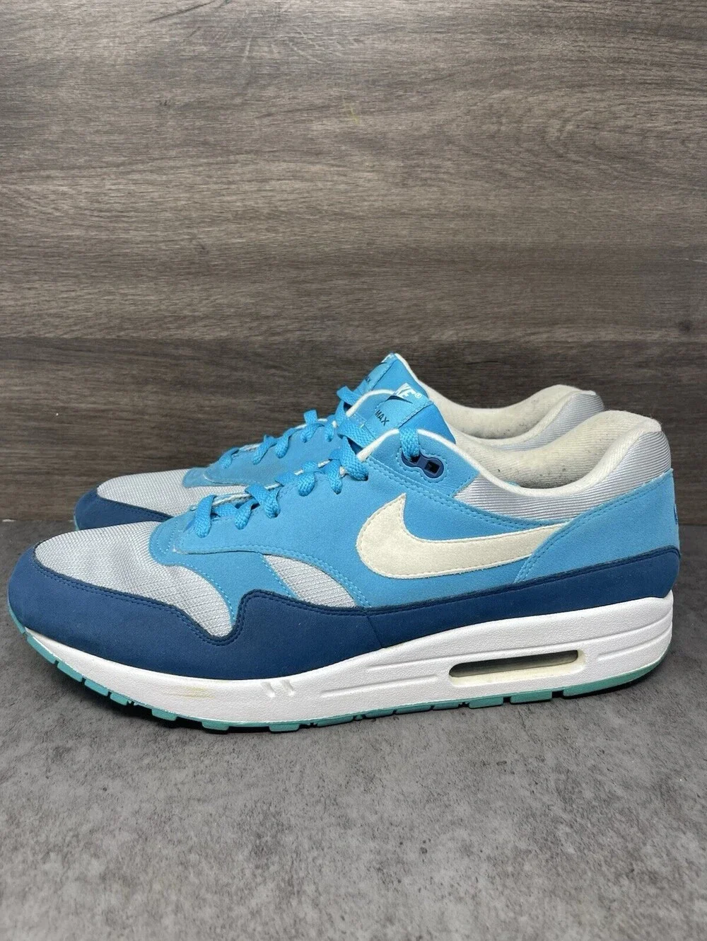 Nike Air Max 1 Blue Fury Wolf Grey Mens Size 15 Running Shoes AH8145-002